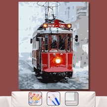 Karda Tramway Yolculuğu Sayılarla Boyama Seti - Çerçeveli, 40x50cm