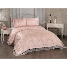 Fransız Dantelli Belinda Yatak Örtüsü Pudra Pudra