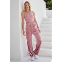 Madmext Pembe Bol Paça Kadife Eşofman Mg2283 Pembe