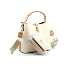 Just Polo Kadın Krem Camel Orta Boy 3 Bölmeli Omuz Çantası Ve Cüzdanı Kombin Mh4002mh Krem - Camel