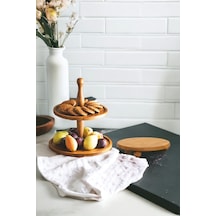 2 Li 2 Katlı Kek Stantı Ve Risus Top Ayaklı 25 Cm Ahşap Yuvarlak
