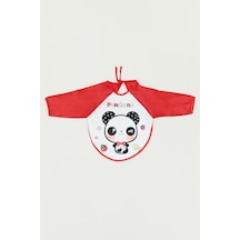 Fullamoda 24MCCK1749205106-Kırmızı Panda Baskılı Uzun Kollu Bebek Mama Önlüğü Kırmızı