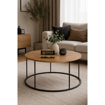 Reyo Falez Terra Lüx Ceviz Yuvarlak Orta Sehpa Modern Metal Ayaklı Salon Ve Oturma Odası Sehpası 70 Cm