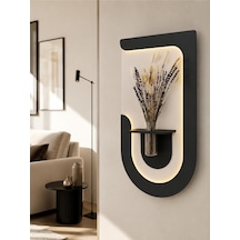 Akasya Ahşap Pilli Ledli İskandinav Tarzı Salon Duvar Rafı Modern Çiçeklik 40 X 75 Cm Parisgrisi - Antrasit