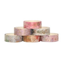 Novahub 6 Rulo Desenli Washi Bant Seti - Altın Yaprak Çiçekli Dekoratif Yapışkan Bant 15mm