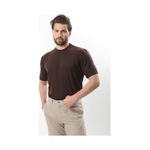 Madmext Kahverengi Dokulu Çizgi Tasarım Bisiklet Yaka Erkek T-shirt E7122 Kahverengi