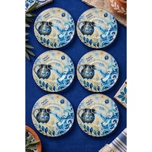 6 Lı Cam Çay Tabağı Kova Burcu Astroloji Desenli 12 Cm 6 Adet Çay Tabak Lacivert