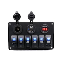Sealux Switch Panel 6 Li 12V.Usb.Voltmetre 111X180Mm Mavi Ledli Mavi