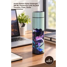 4 Adet Termos Anime Baskılı Dijital Göstergeli 500 Ml Paslanmaz Çelik Seyahat Termosu, Flask, Bottle