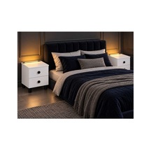 Modern Çekmeceli Komodin, Type-c Ve Usb Girişli, Led Işıklı Başucu, Yatak Odası, Koltuk Yanı Sehpası Siyah - 931981058 Siyah