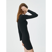 Koton Uzun Kollu Elbise Mini Yuvarlak Yaka Fitilli Siyah 4wak80400ek Siyah