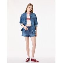Koton Normal Bel Cepli Düğmeli Pamuklu Mini Denim Şort Orta İndigo 6sal40162md