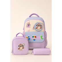 Ccs Kids Kız Çocuk İlkokul Okul Çantası 3'lü Set Beslenme Çantası Kalemlik Ortopedik Çok Gözlü Lila