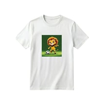 Erdem Kıds Unisex Kız Erkek Çocuk Baskılı Bisiklet Yaka Kısa Kollu Pamuklu Günlük T-shirt Soccer Playıng Lıon Beyaz Soccer Playıng Lıon Beyaz