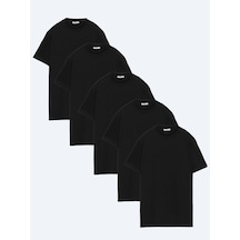 Kip Siyah 5li Düz %100 Pamuk T-shirt Çok Renkli