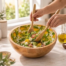 Mango Ağacı Kase 25 Cm, Limon Desenli Geniş Salata Ve Servis Kasesi, 10 Cm Yükseklik, Dekoratif Ahşap Sunum Kasesi Diğer