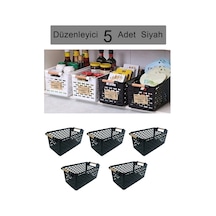 5 Adet Siyah Çok Amaçlı Plastik Tutacaklı Organizer Sepet Siyah