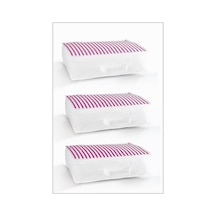 Vedsey Orta Boy Pembe Çizgili Hurç & Baza Altı -dolap İçi -sandık İçi Düzenleyici 3 Lü Set 53x44x20cm Pembe