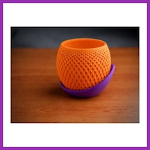 Bezos 3d Baskı Küre Saksı - Kafes Dokulu İki Parçalı Dekoratif Saksı - Turuncu-mor Bty Standart 07522072