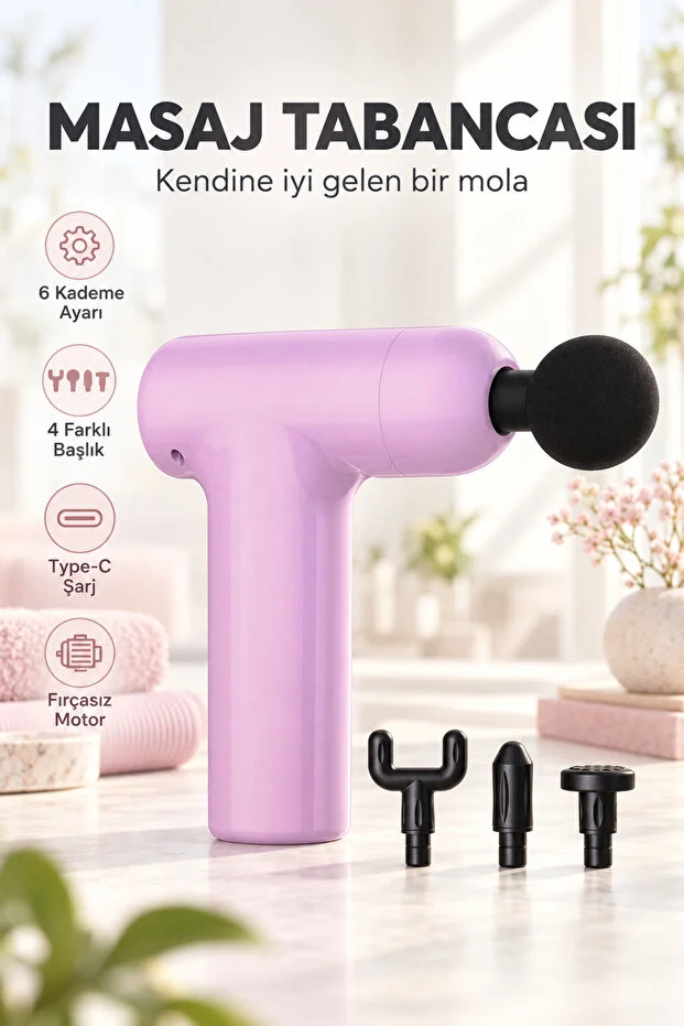Xkın Xk-mg04 Model, 6 Kademeli Ve 4 Farklı Başlığa Sahip Şarjlı Mini Sporcu Masaj Tabancası Açık Pembe