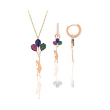 Gümüş Rose Balonlu Kız Kolye Ve Küpe Gümüş Set (536820708)