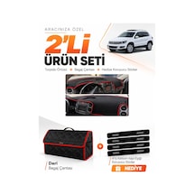 Volkswagen Tiguan 2007-2015 Uyumlu Torpido Örtüsü + Deri Bagaj Çantası + Sticker - Siyah Kırmızı