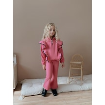 3-12 Yaş Fittili Şardonlu Kız Eşofman Takım- 7108400 - Pembe Pembe