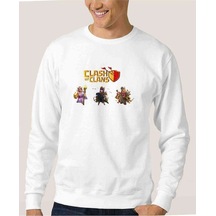 Clash Of Clans 2 Baskılı Beyaz Erkek Örme Sweatshirt (528365075)
