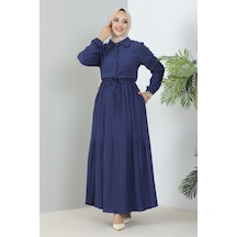 Lara Kumaş Yarım Düğmeli Kadın Elbise - Lacivert / E0121 Lacivert Lara Kumaş Yarım Düğmeli Kadın Elbise - Lacivert / E0121 Lacivert