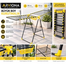 Arvıona 190 Cm Kanatlı Çamaşır Kurutmalığı Mandal Sepetli Metal Sarı - Siyah