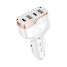 Mt36 4 Portlu Type-c Usb Araç Hızlı Şarj Çakmaklık Adaptörü Toplamda 96w Şarj Gücü Qc 3.0 18w Pd 30w Turbo Şarj Desteklemez Beyaz