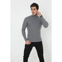 Erkek Fitilli Kaşkorse Kumaş Boğazlı Full Likralı Slimfit Body - Füme
