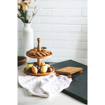 2 Li 2 Katlı Kek Stantı Ve Risus Top Ayaklı 17x25 Cm Ahşap Dikdör