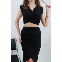 Mois Atelier Siyah Etek Crop İkili Takım, Tasarım, Hediye, Büyük Beden Siyah
