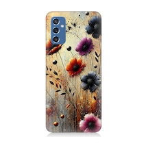 Samsung Galaxy M52 Uyumlu Rüzgarda Yalnız Çiçekler Desenli Silikon Kılıf Çok Renkli