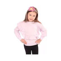 Toontoy Kız Çocuk Oversize Bisiklet Yaka Düşük Omuz Asimetrik Sweatshirt - Fırfır Detaylı & 2 İplik Açık Lila