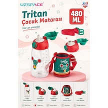 480 Ml Kılıflı 2 Ayrı Kapaklı Pipetli / Pipetsiz Tritan Çocuk Su Matarası Kırmızı-yeşil