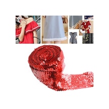 Zp000875 8 Satır Elastik Pullu Dantel Dokuma Dıy Giyim Aksesuarları, Uzunluk: 5m, Genişlik: 7.5cm Kırmızı