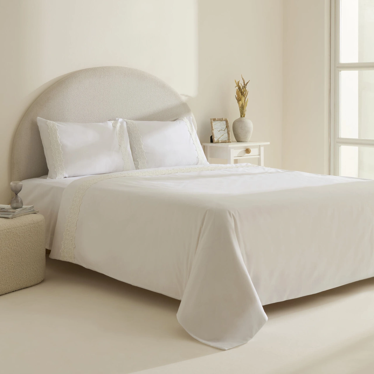 Karaca Home Nuvia Güpürlü Çift Kişilik Nevresim Takımı Beyaz Beyaz