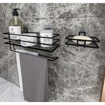 Corelle Kitchen Yapışkanlı Banyo Rafı Kağıt Havlu Tutacağı Ve Metal Sabunluk Set Düzenleyici Siyah