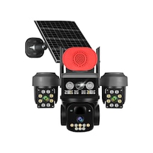 Onqam On4-4g 3x2mp 4g Dış Mekan Güneş Enerjili Pt Güvenlik Kamerası - 3 Lensli, Siren Hoparlörlü