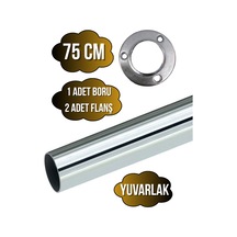 Metal Yuvarlak Krom Mobilya Dolap Askı Borusu 75cm 2 Adet Yuvarlak Flanş-1 Adet Boru Çap:25mm Gri