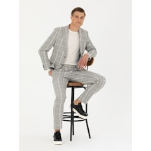 Cacharel Gri Slim Fit Yün Karışımlı Ekose Takım Elbise