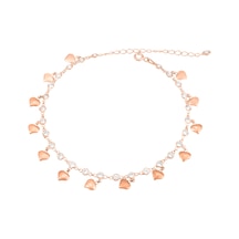 Brezza Lusso Jewelry Kalp Pullu Sallantılı Full Taşlı Su Yolu Gümüş Kadın Ayak Halhal Rose