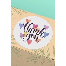 Renkli Kalpli Thank You Kargo Paketleme Sticker 3x3cm St2104 Çok Renkli