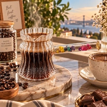 Çiçeki Detaylı Cam Cezve 400 Ml