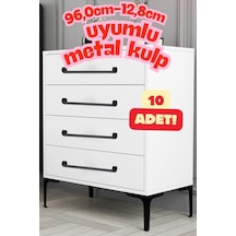10 Adet Radius Siyah Metal Mobilya Kulpu 128 Mm / 12,8 Cm Uyumlu Modern Mutfak Dolabı Çekmece Kulbu Siyah Siyah