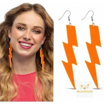 Mey İthalat 80 Ler 90&amp 39 Lar Retro Neon Turuncu Şimşek Küpe 10 Cm "