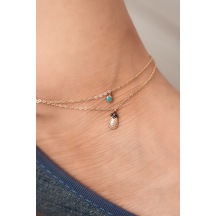 Firuze Ananas Çift Sıra Altın Halhal Çok Renkli