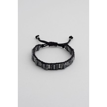 Renkli İp Detaylı Çelik Ayarlanabilir Erkek Bileklik Gri